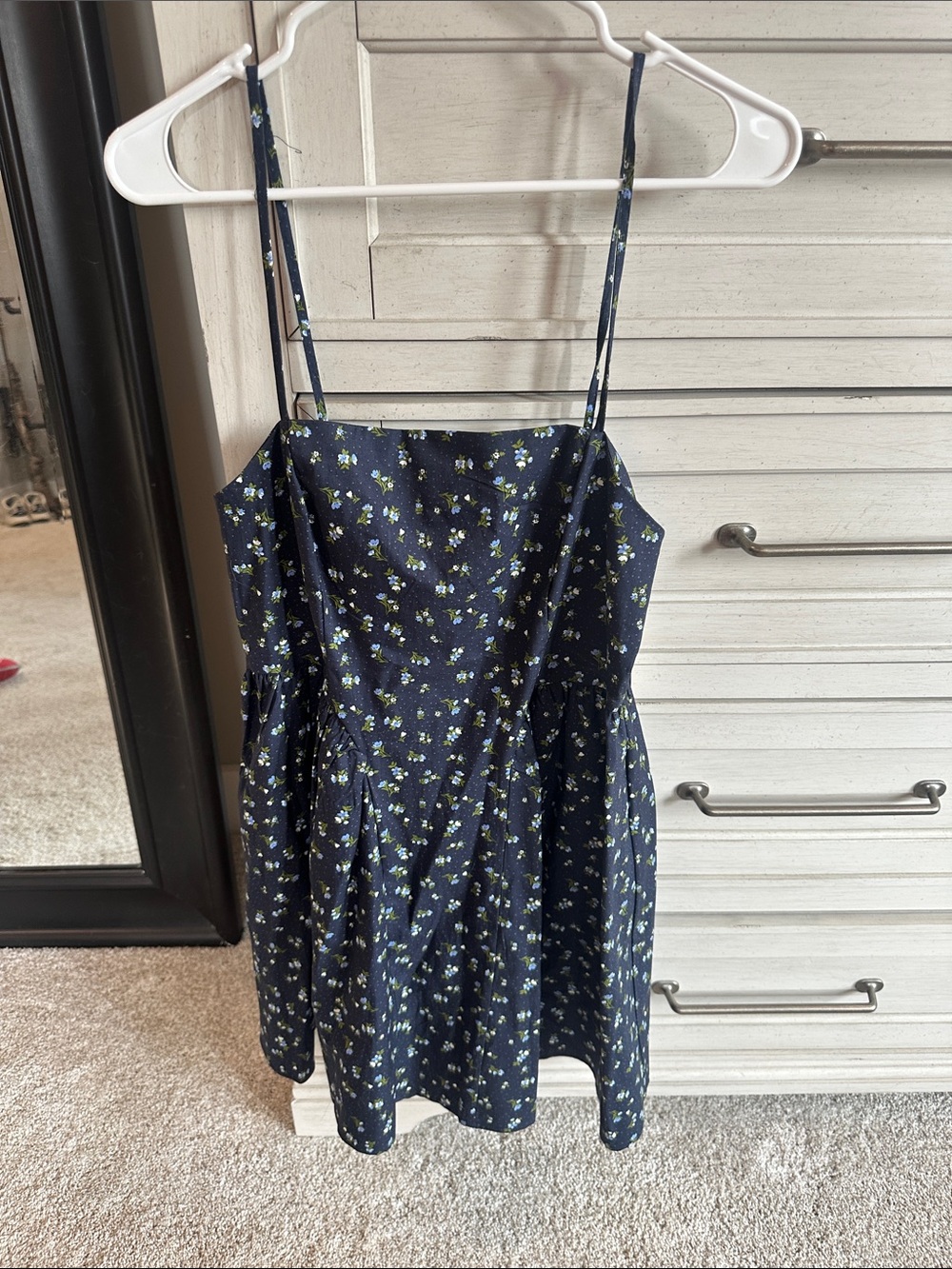 No Boundaries Navy Floral Spaghetti Strap Sundress - Small Floral Print size M